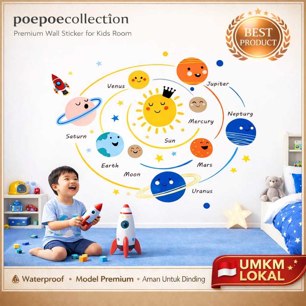 Wall Sticker Dinding Anak  Planet Star Antariksa /Hiasan Dinding Kamar Anak Dekorasi Stiker Dinding 
