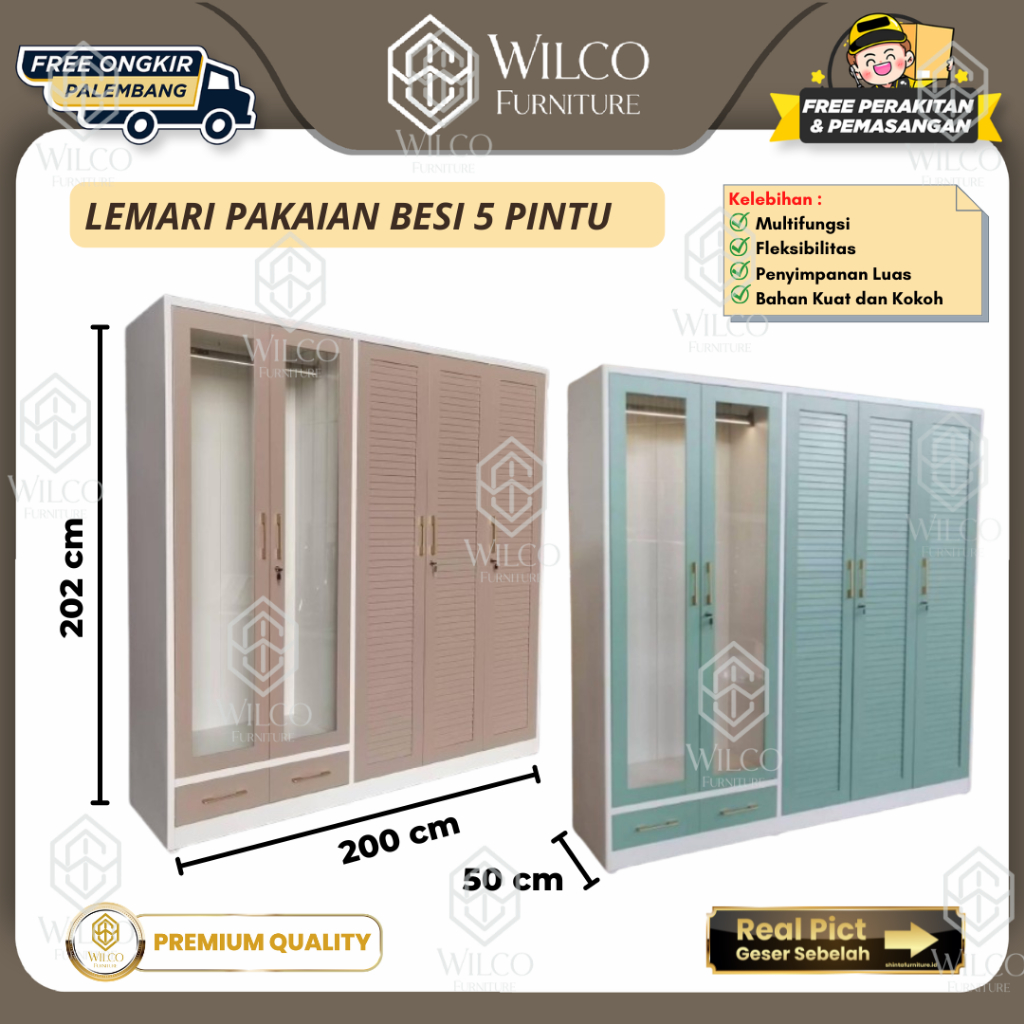 Lemari Pakaian Besi 5 Pintu | Lemari Baju 5 Pintu Besi Serbaguna