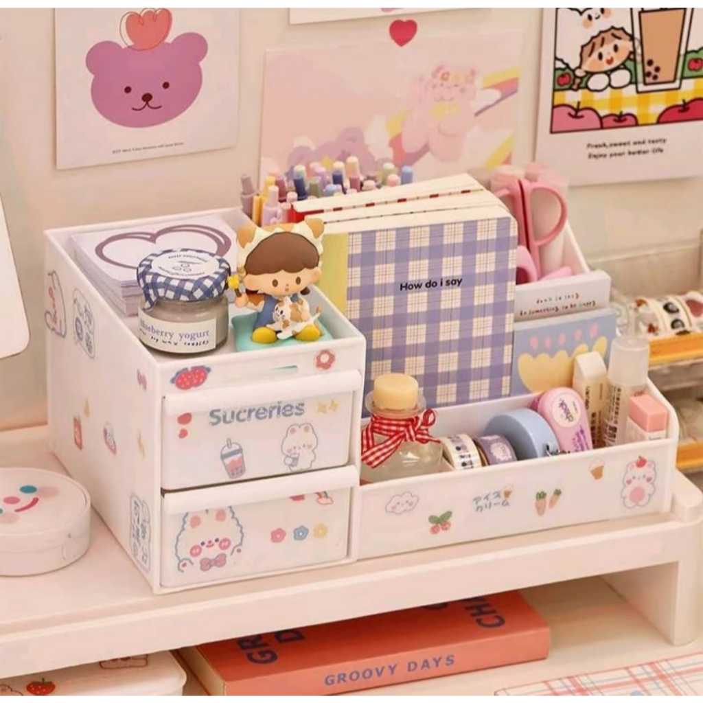 Rak Cosmetics Storage 2 Laci Gratis Stiker Lucu - Rak Domi / Rak Makeup / Rak  Kosmetik 2 Laci