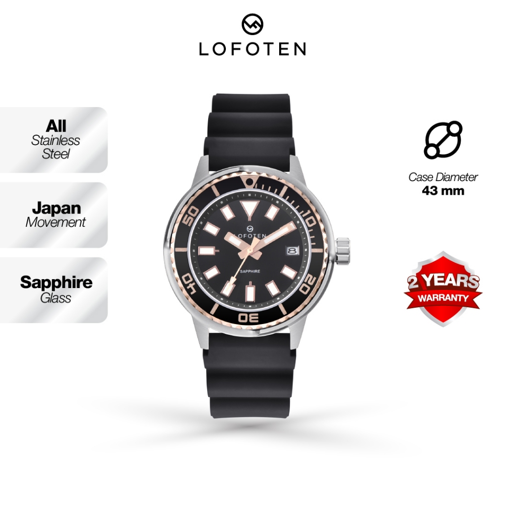 Lofoten F-6528MT Strap Rubber - Kaca Sapphire CASE WIDTH 43mm Jam Tangan Pria Analog