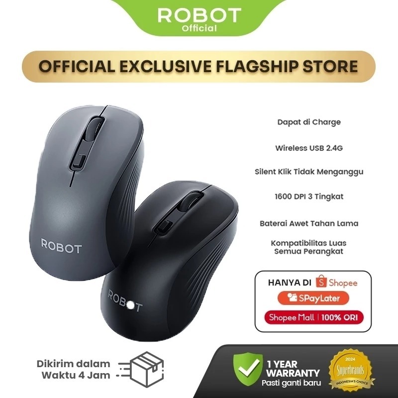 ROBOT M500 Wireless Mouse Rechargeable Silent Black