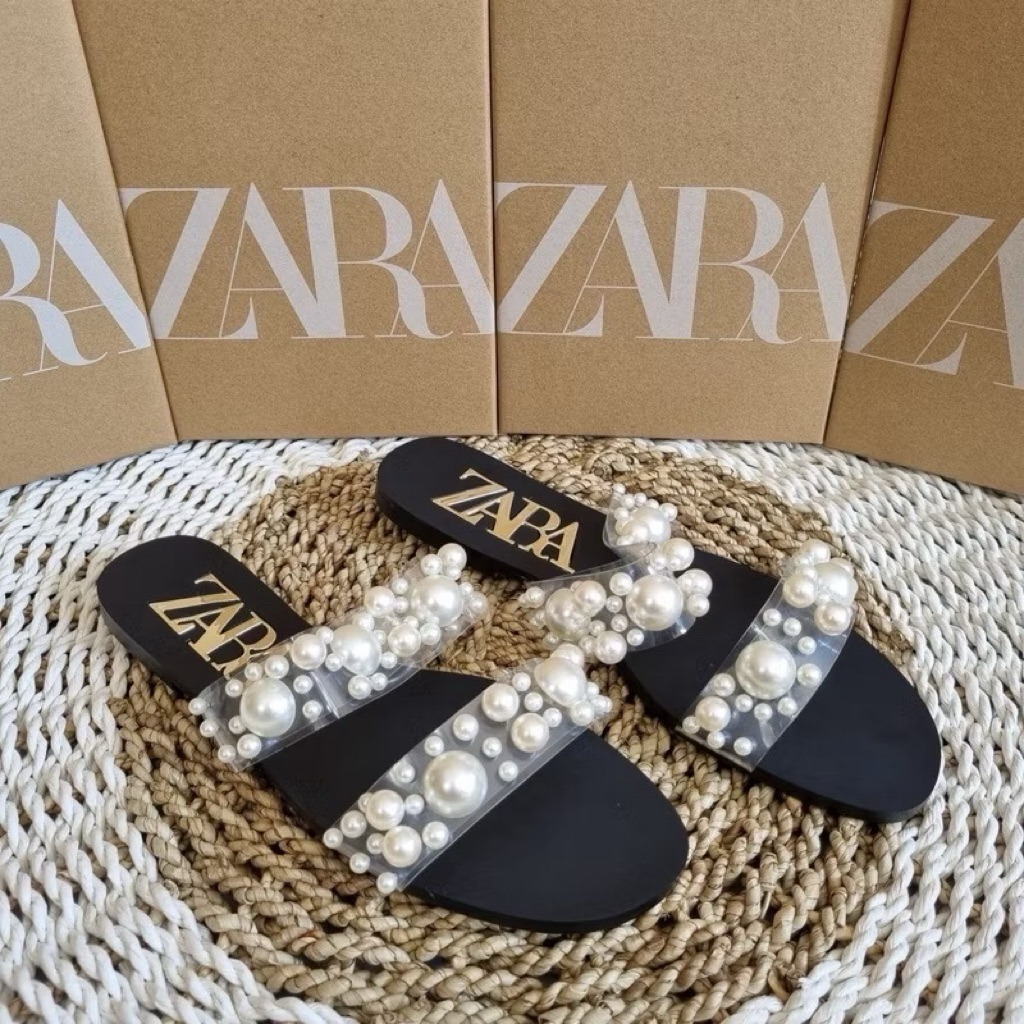 Sandal Zara Pearl Black | Sendal Zara Mutiara Sendal Slop Pearl Mutiara ZARA (m SANDAL ZR PEARL FLAT