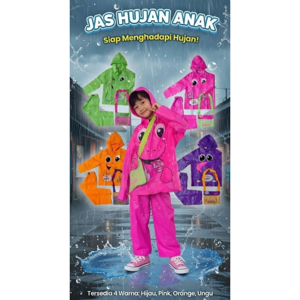 [MAKASSAR] Jas Hujan Mantel Anak (4-8 thn) Kido model jas + celana