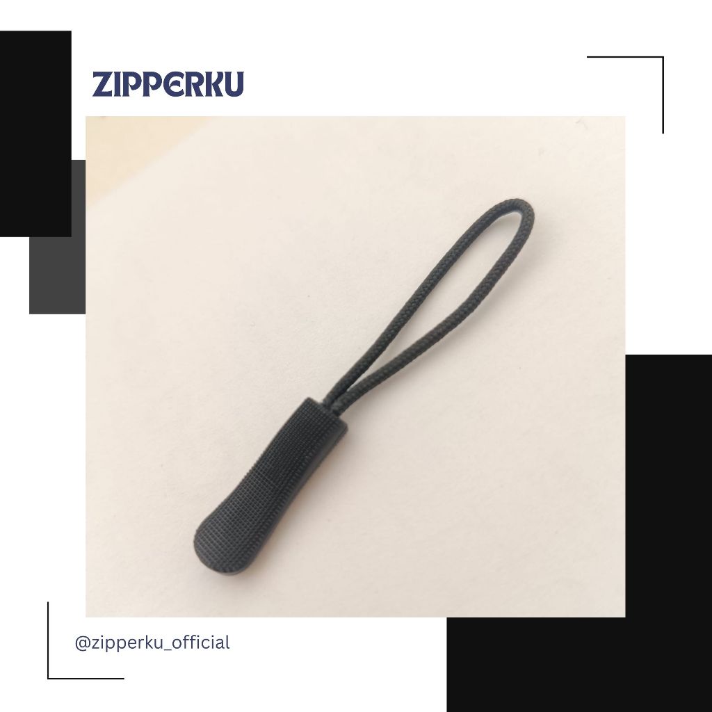 (1000 PCS) Tarikan Resleting Tas Jaket/Puller Tas/Puller Cord/Puller Rope Hitam Polos, Desain Slim, 