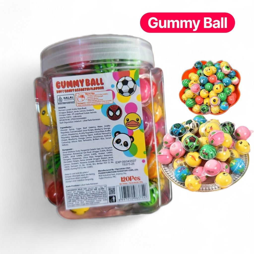 Permen Lunak Gummy Ball Buah Luvmi Aneka Rasa 120 Pcs/1Toples
