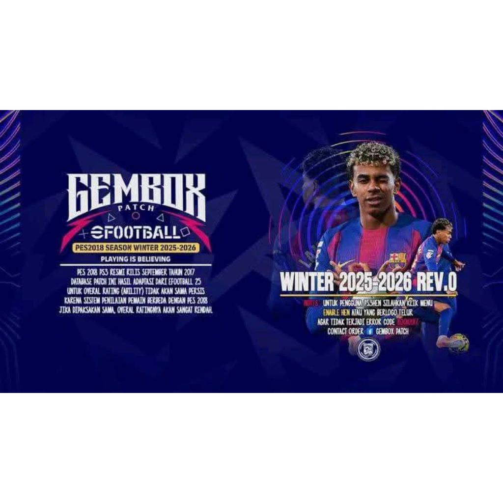 PES 2026 GEMBOX PATCH WINTER SEASON PS3 UPDATE FEBRUARI 2026 VIA HARDISK tanpa casing.