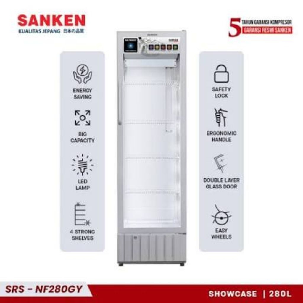 Showcase Sanken SRS-NF280GY Showcase No Frost Sanken 4 rak
