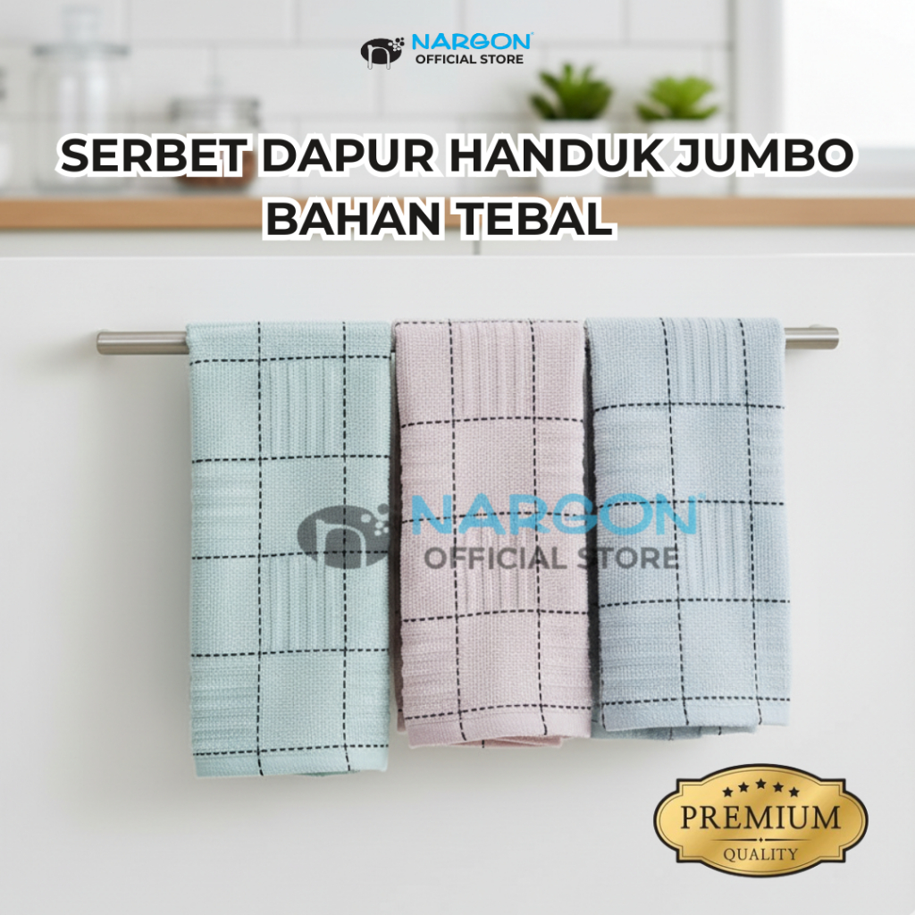 Nargon Serbet Dapur 1 Lusin Tebal Jumbo Lap Kain Dapur Handuk Lap Piring uk 60 x 60 cm