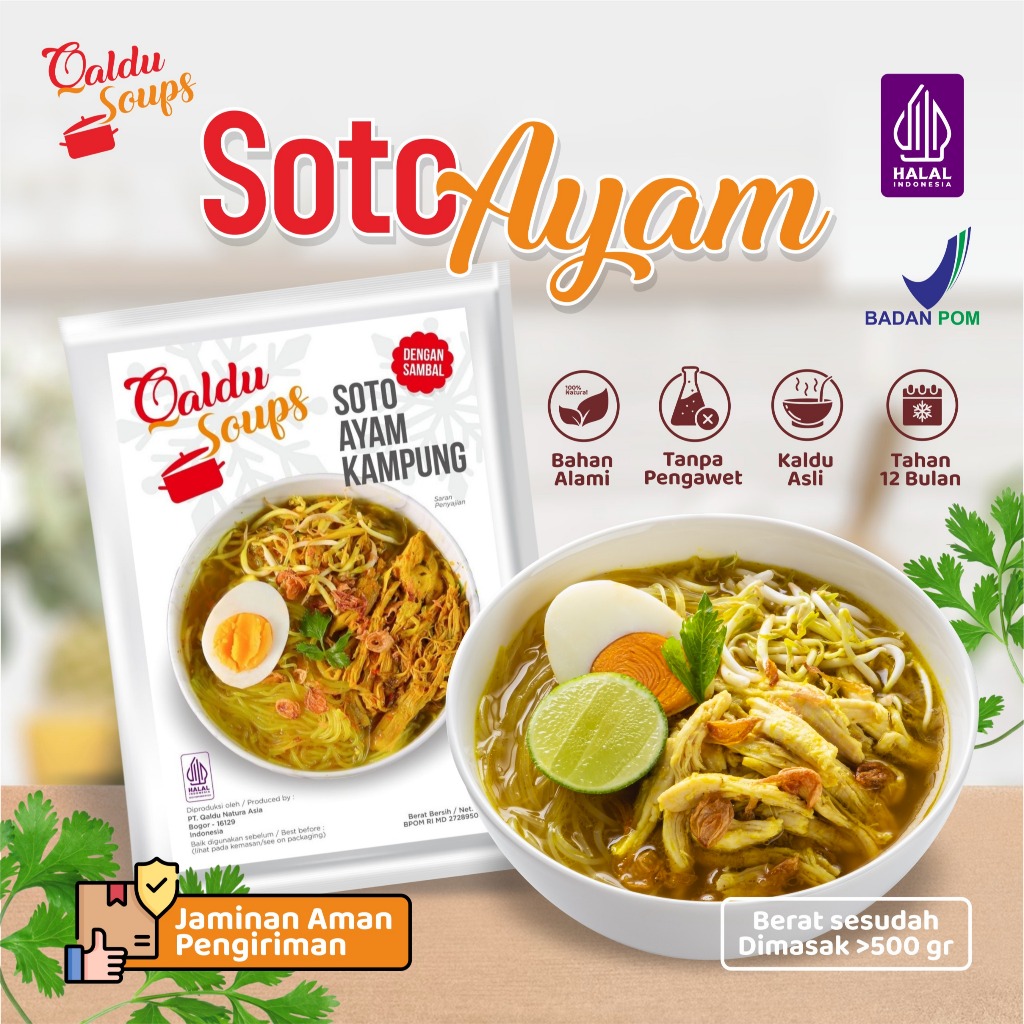 SOTO AYAM KAMPUNG Qaldu Soups Kuah Rasa Homemade Bahan Alami Tanpa Pengawet BPOM Halal