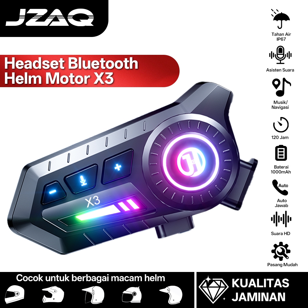 JZAQ X3 Bluetooth6.0 Helm Sepeda Motor Headset/ Headset Bluetooth Helm/Bluetooth Helm Headset  Tahan
