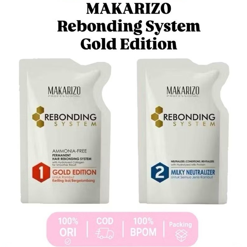 MAKARIZO PROFESSIONAL - REBONDING SYSTEM GOLD EDITION ( 2 x 120 ml ) - Krim Pelurus Rambut Keriting
