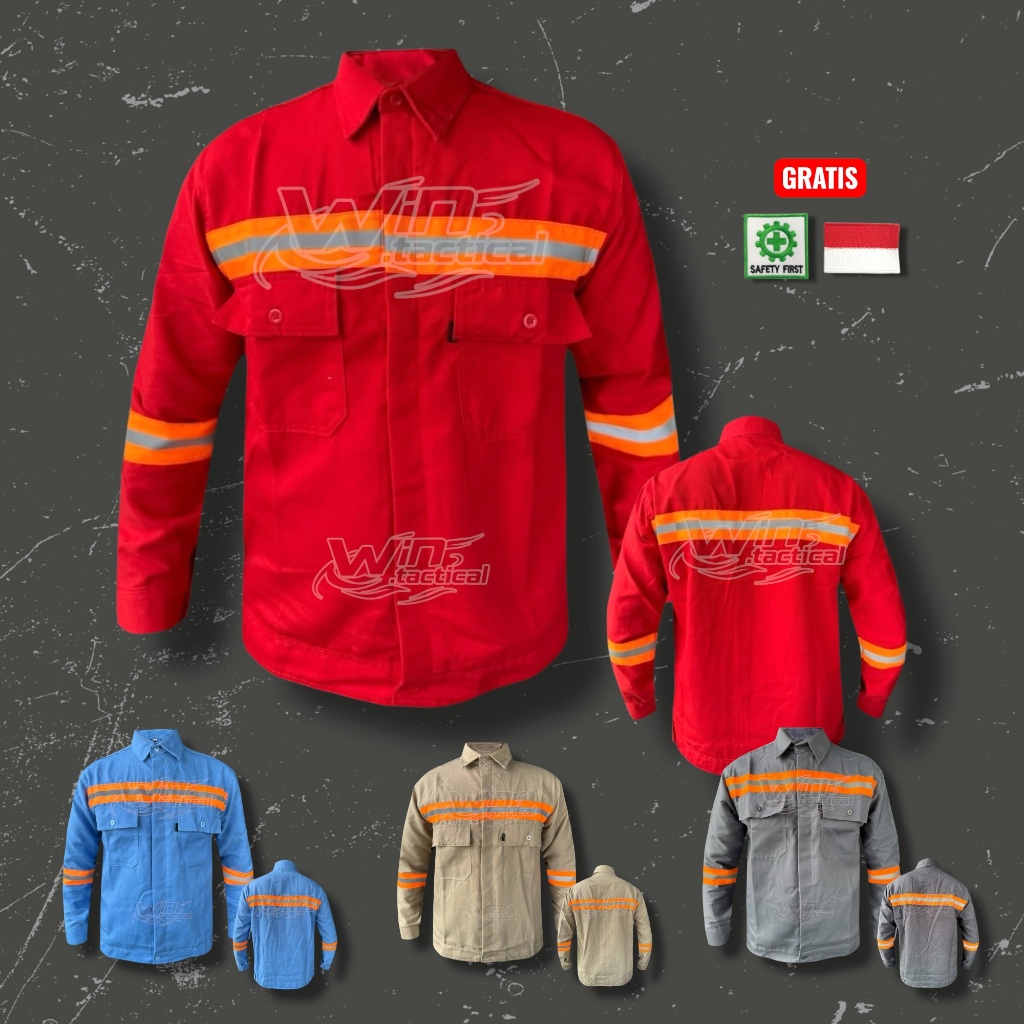 Wearpack Atasan Kemeja Safety Baju Sefty Lengan Panjang Kancing Scotchlite Orange