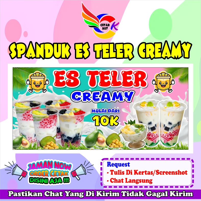 Banner Es Teler Creamy 100x50cm Flexi Cina / spanduk banner es teller creamy terbaru custom & COD