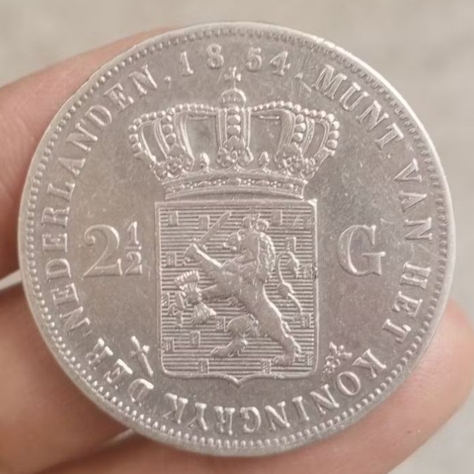 koin perak 2,5 Gulden Willem 3 thn 1854