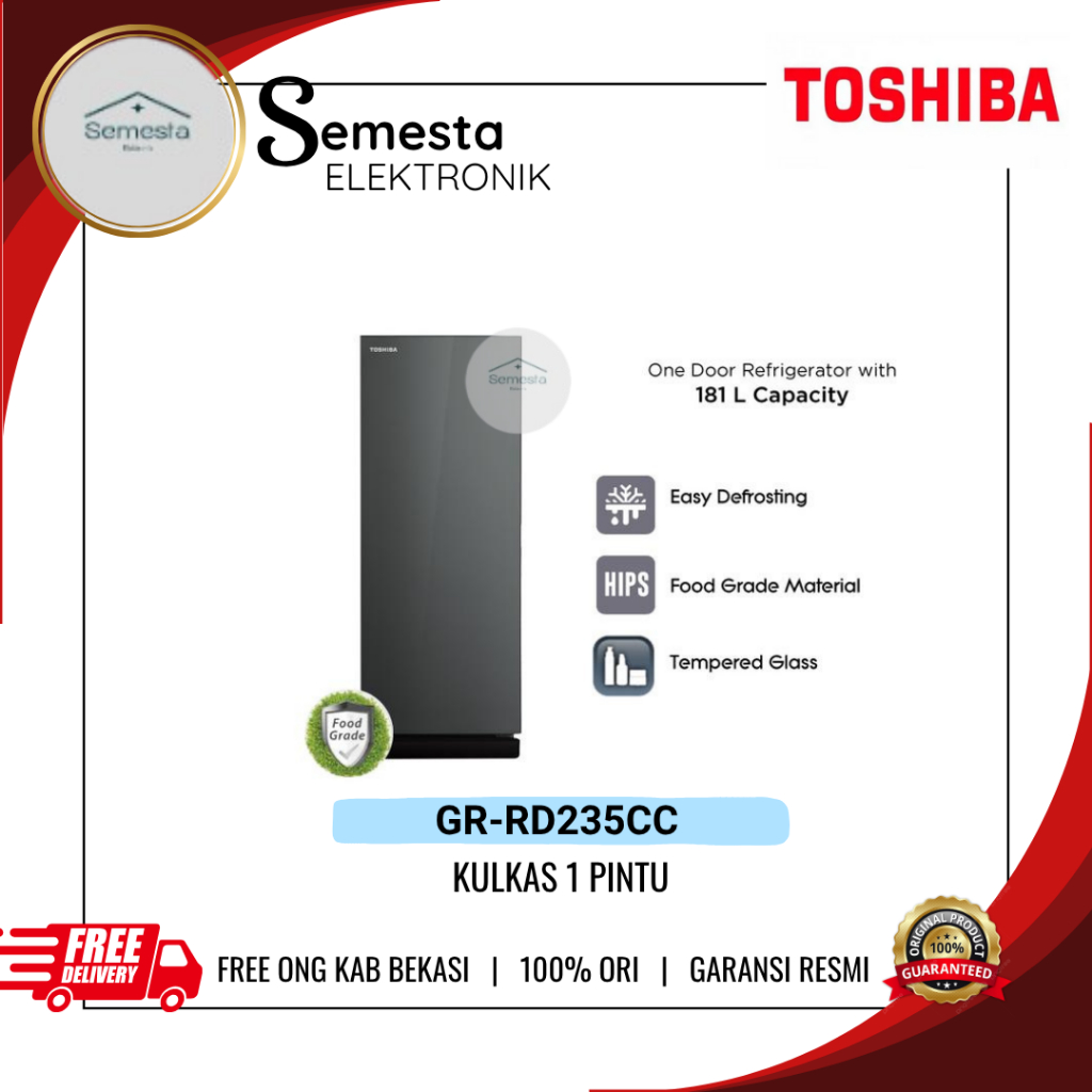 TOSHIBA GR-RD235CC-DMF[37] Single Door GR-RD 235 CC-DMF[37] Kulkas 1 Pintu Kapasitas 181L