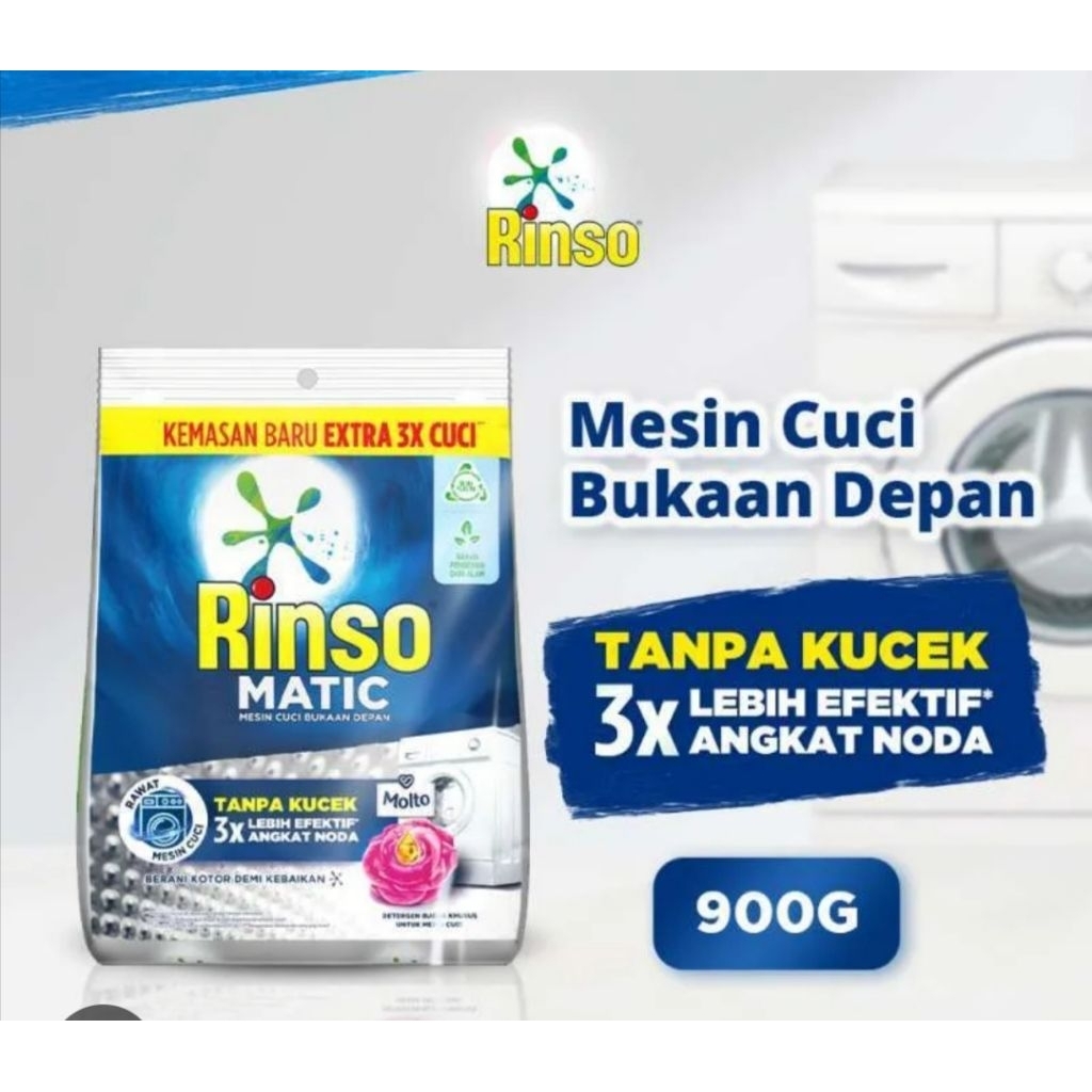 Rinso Matic bubuk mesin cuci bukaan depan 900 gram