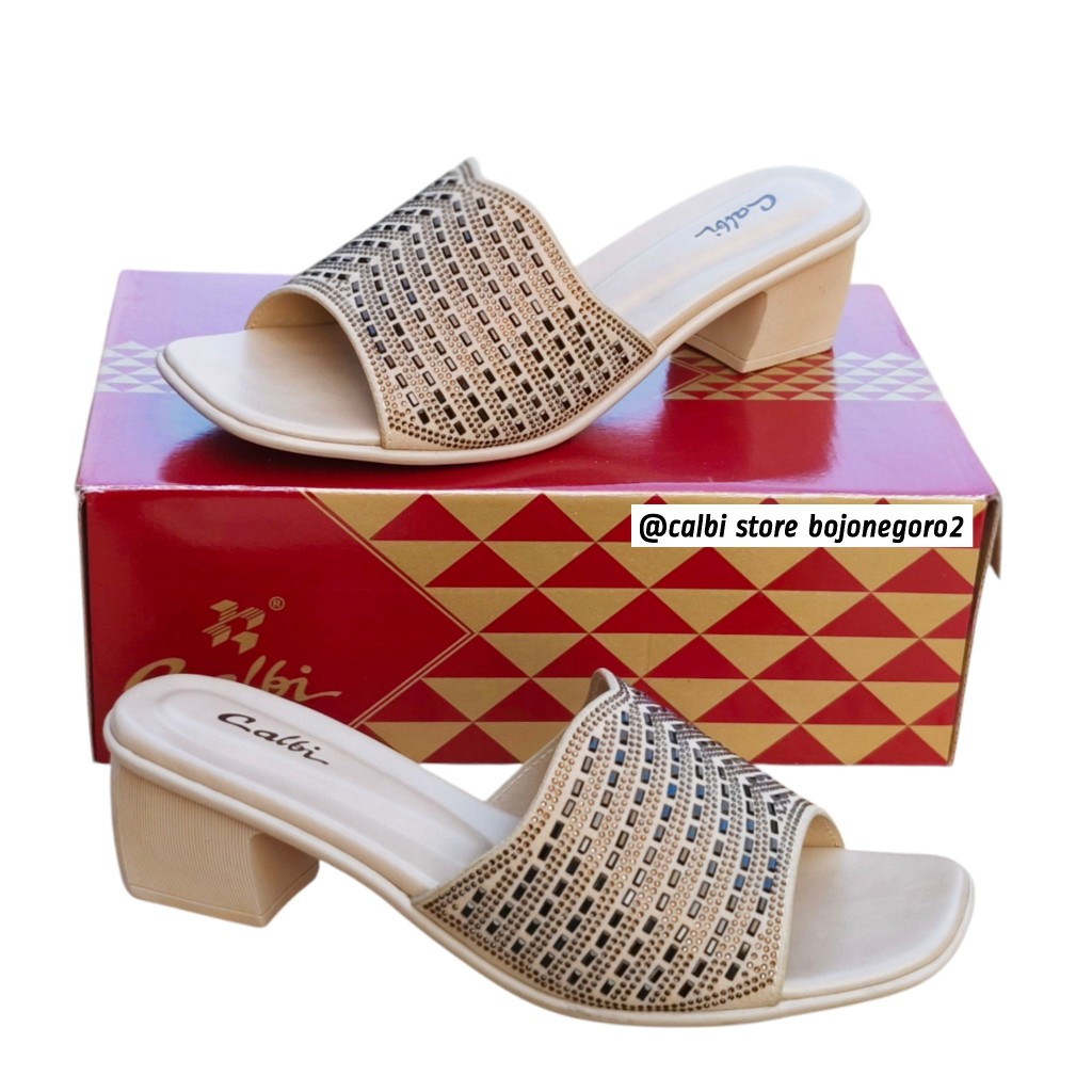 (( STOK READY )) SANDAL CALBI PESTA MODEL HEELS 5CM BERHIAS PERMATA CANTIK & GLAMOUR