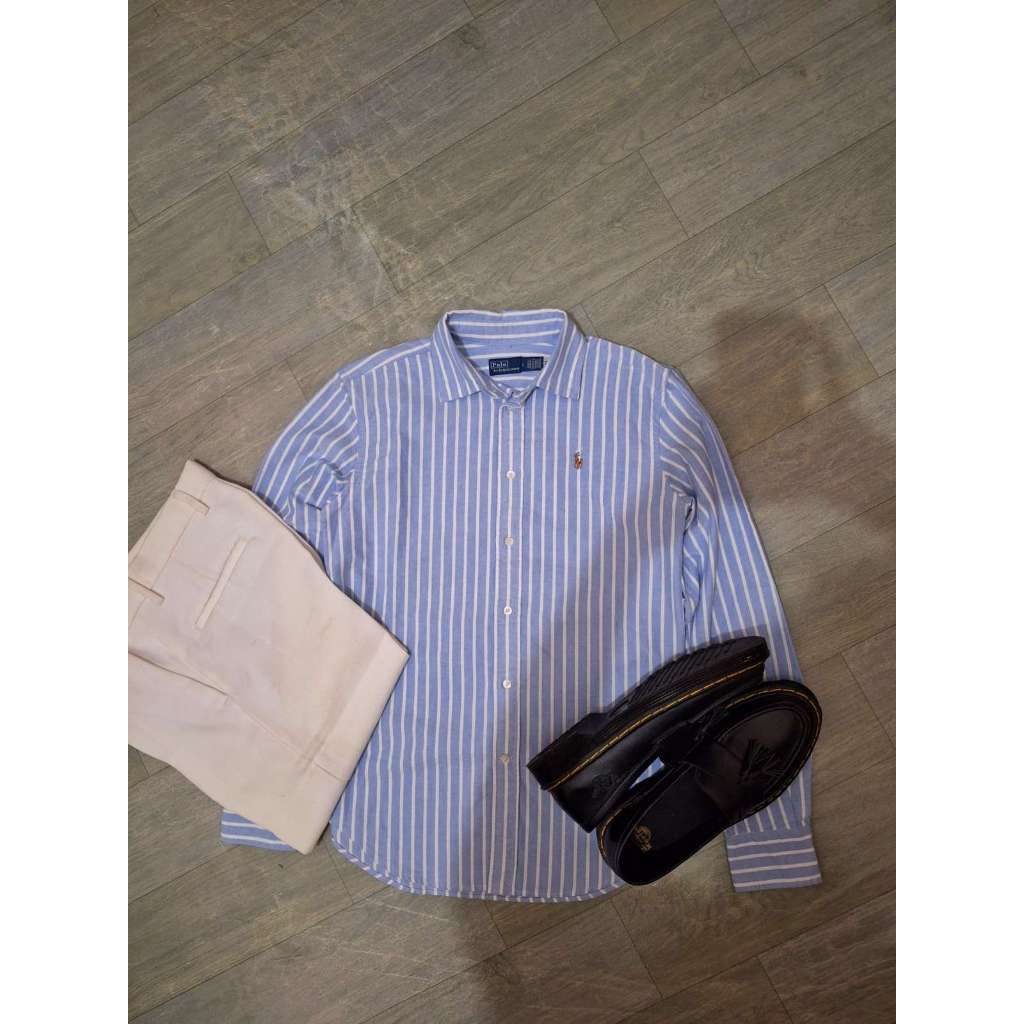 Kemeja Stripe Blue Rare Polo Ralph Lauren Pria Wanita Oxford Original