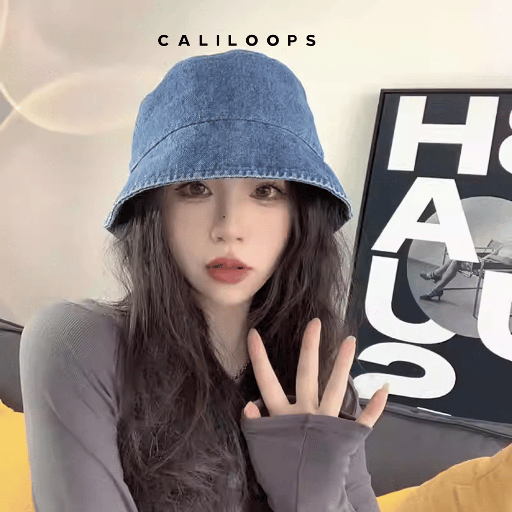 Caliloops Topi Wanita Bucket Hat Denim Cap Hat Dewasa Korean Style Nona