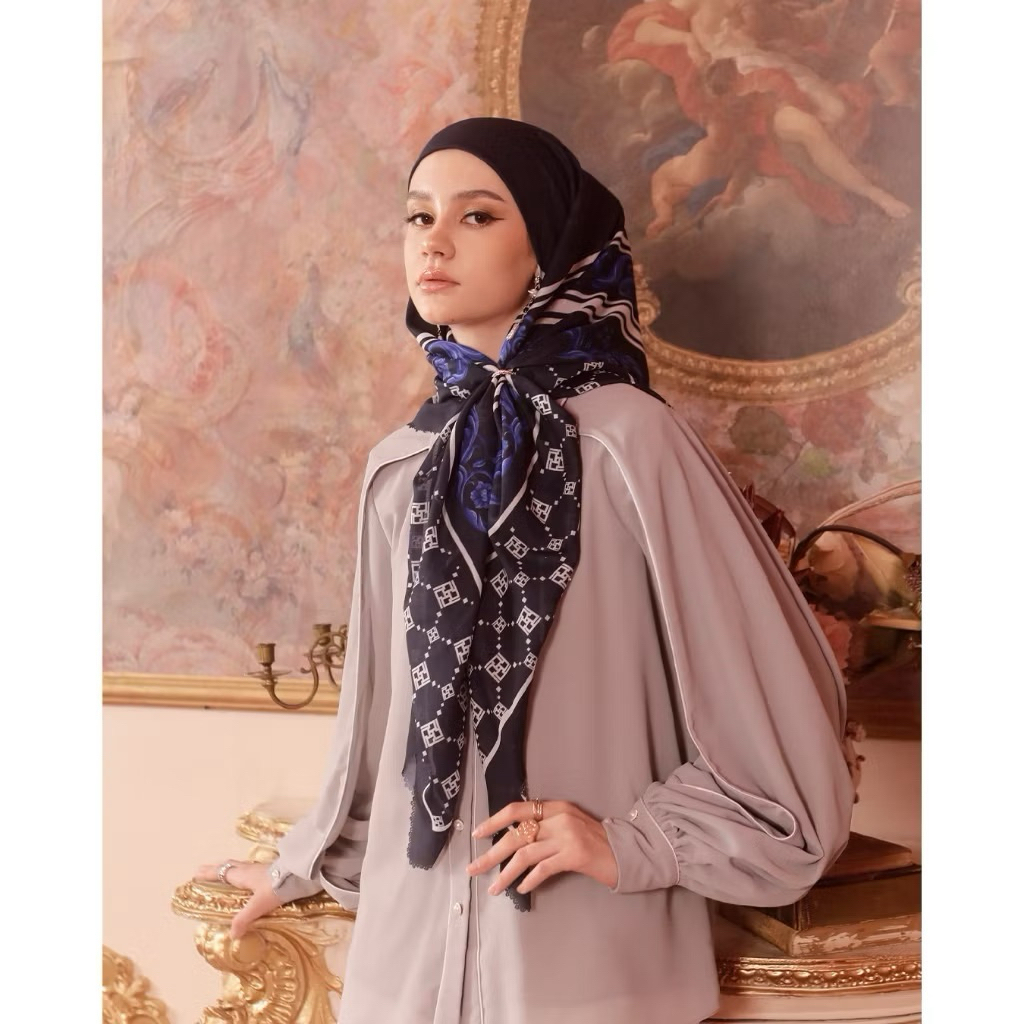 IVAN GUNAWAN PRIVE - Renaissance Blue Scarf Hijab Segi Empat Jilbab ORIGINAL By IVAN GUNAWAN