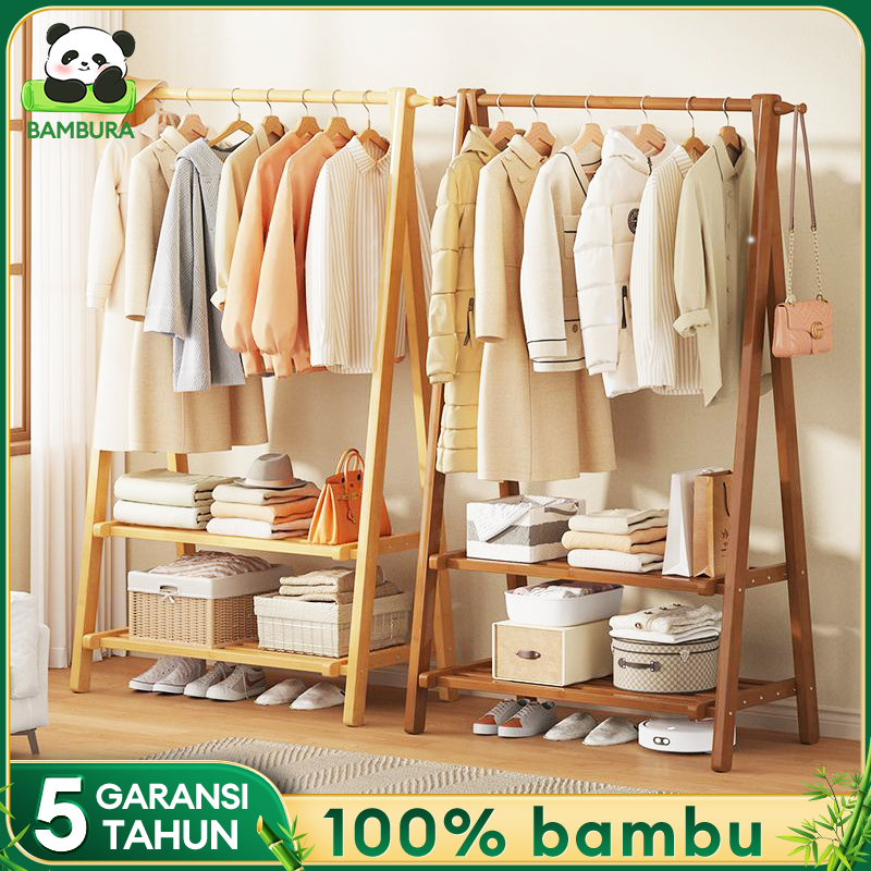 Rak Mantel Bambu/Rak Mantel Sederhana/Rak Mantel Lipat/Hemat Ruang/Penyimpanan Sederhana