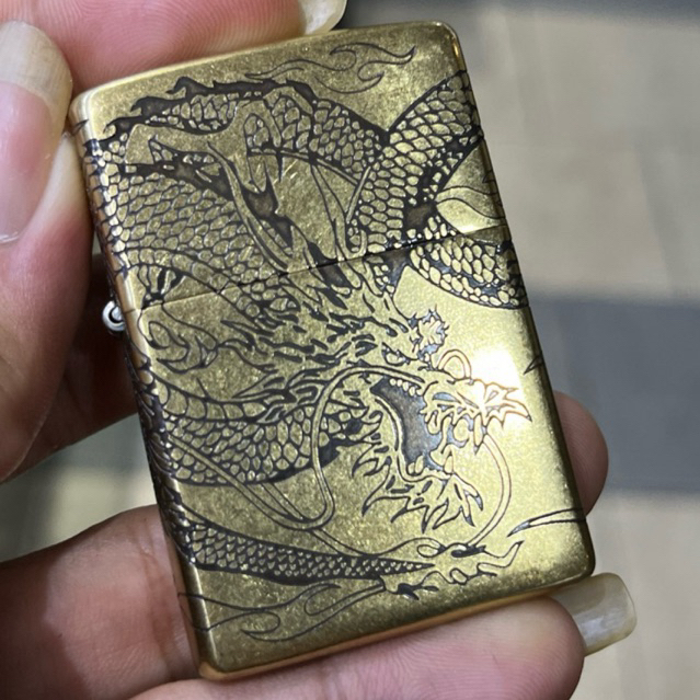 korek api pemantik elegant zippo usa gold 4 side ori dragon best quality