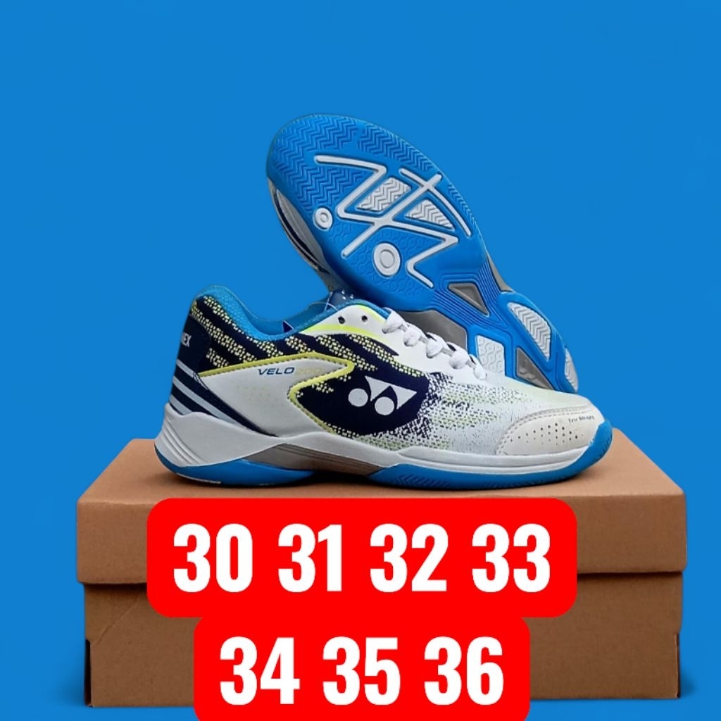 SEPATU bulutangkis badminton anak new lining saga kids biru olahraga sol karet berdenyit