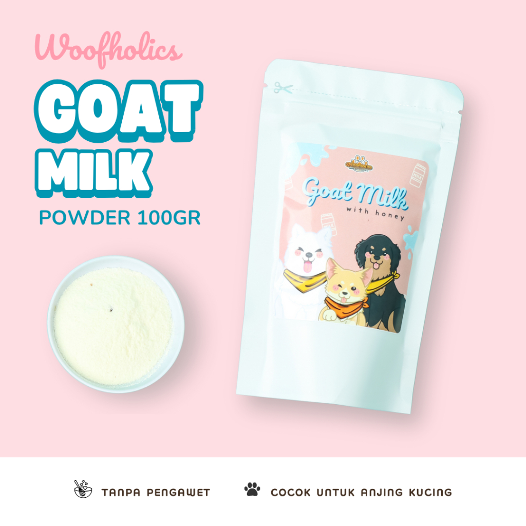 Woofholics Goat Milk Powder Plus Honey 100gr / Susu Kambing Untuk Anjing Kucing Puppy Kitten