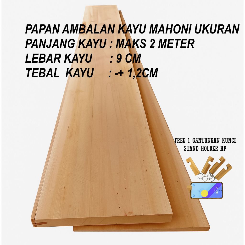 Papan Ambalan kayu mahoni Papan kayu mahoni Lebar 9cm Tebal 1,2cm finishing halus