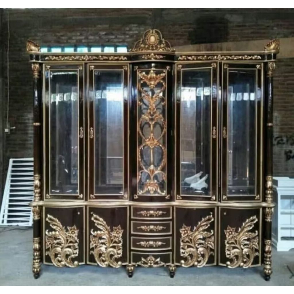 Lemari Hias Ruang Tamu Kaca Kayu Jati