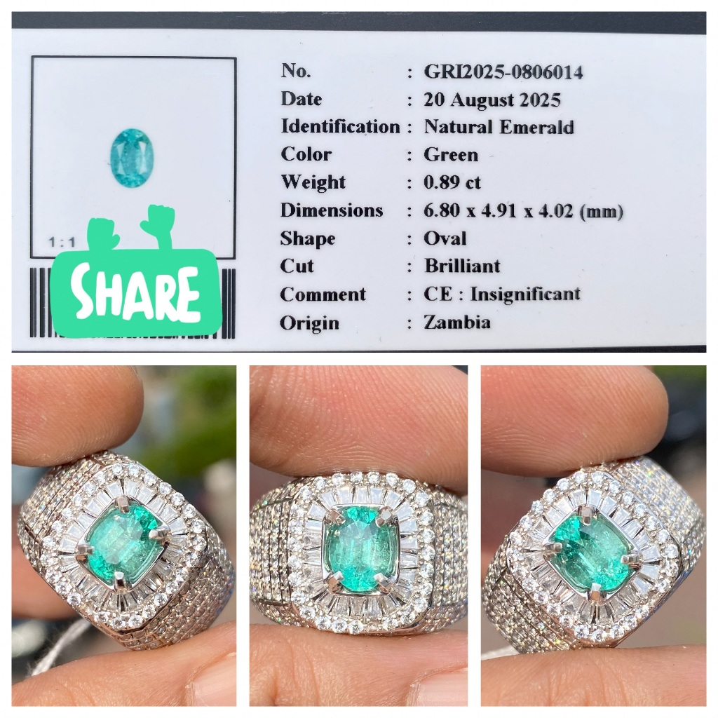 Natural 0.89ct emerald beryl insignificant zambia