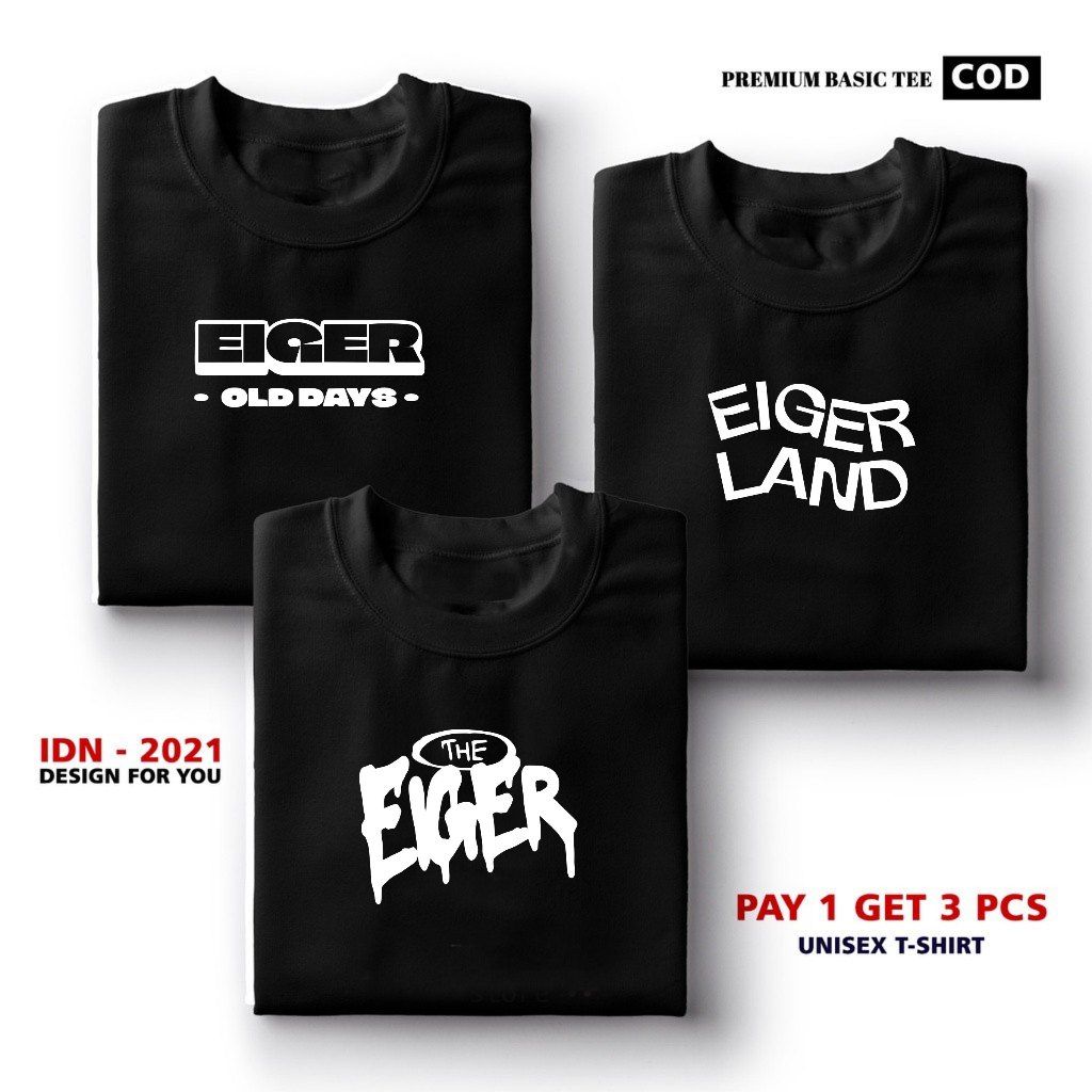 BUNDLING 3 PCS(PROMO COD) Kaos Distro Pria-Wanita Kaos Distro Terbaru Logo Eiger 45 Premium Quality