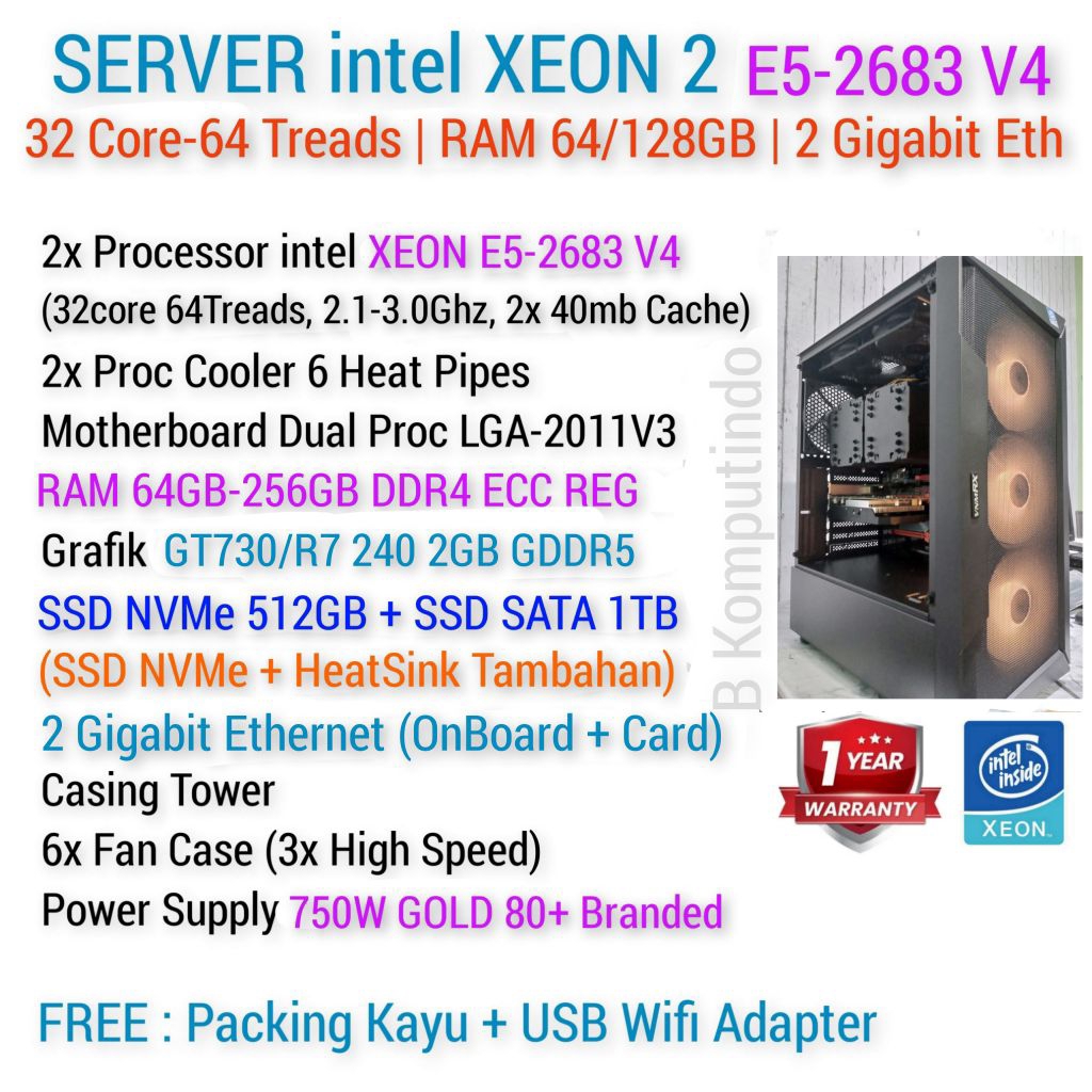 SERVER intel XEON 32 Core 64 Treads | RAM DDR4 ECC REG | 2 Processor | SERVER ANBK CBT PULSA WEB