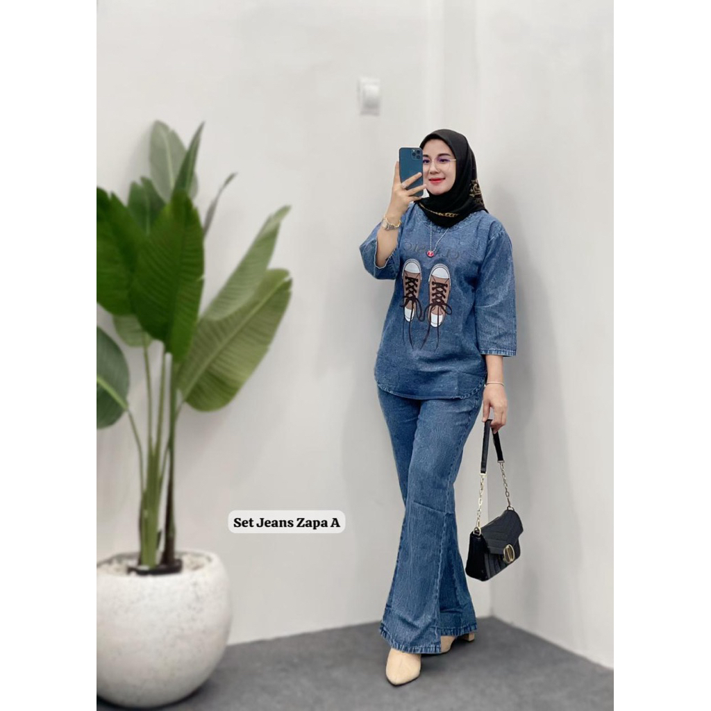 Set jeans Zapa / Baju Set Celana Jeans / COD