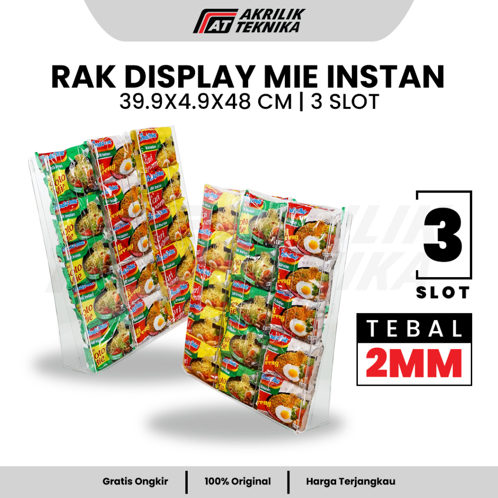 Akrilik Display Rak Mie Instant 3 Slot / Rak Akrilik Display Indomie