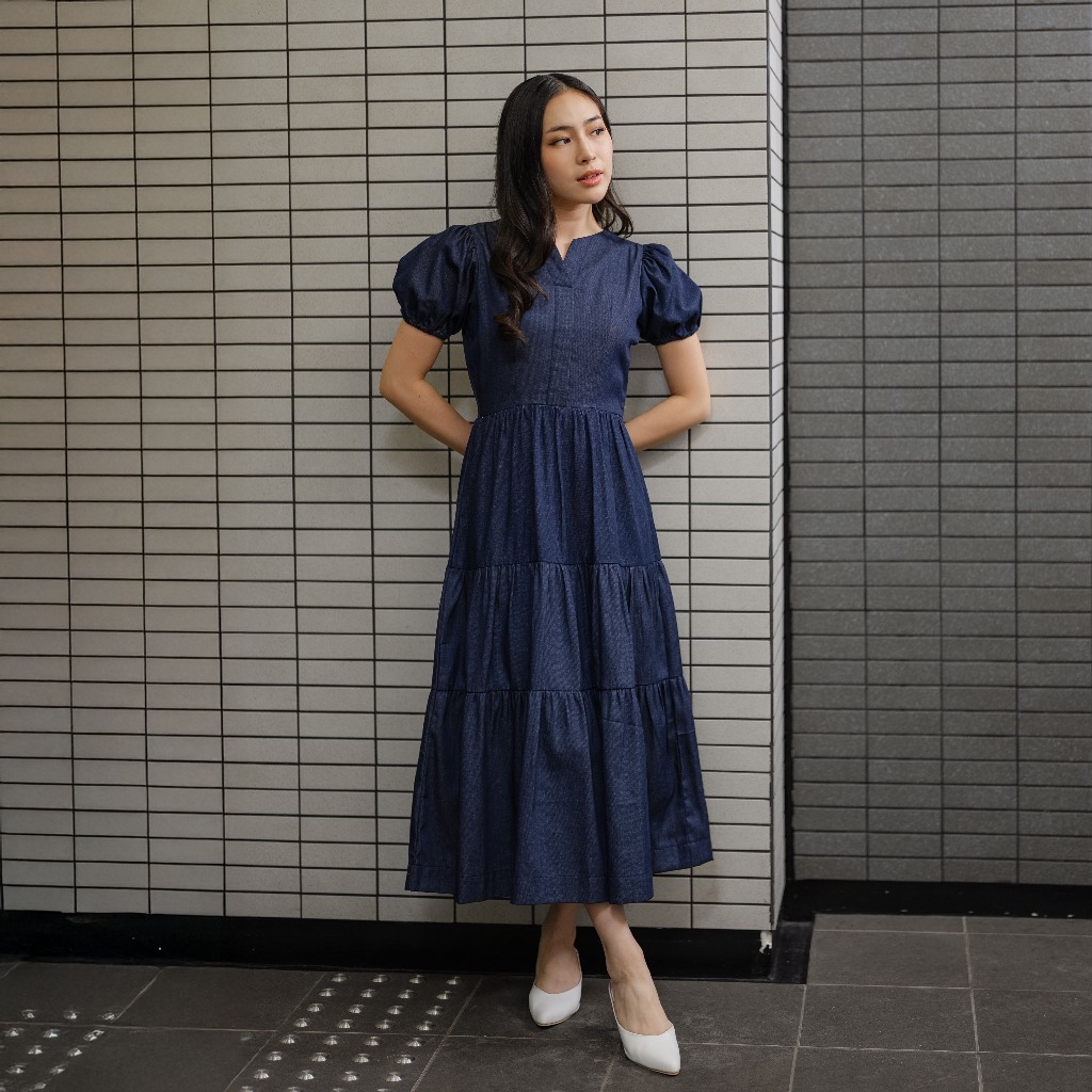 Beatrice Clothing Maxie Denim Dress - Maxi Denim Dress Lengan Pendek