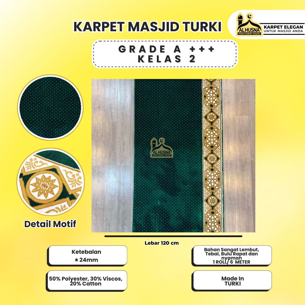 Alhusna Karpet Masjid - Karpet Mesjid Tebal Empuk Turki Royal Padisah Tebal 24mm / Karpet Turki