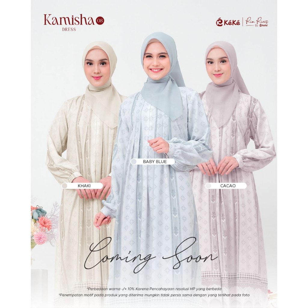 KAMISHA 09 CACAO,BABY BLUE,KHAKI DAILY DRESS WANITA