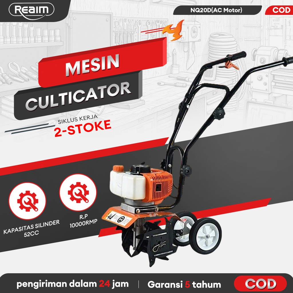 REAIM Mini Cultivator Mesin Traktor Mesin Bajak Sawah Kebun Lahan Basah Kering Kultivator