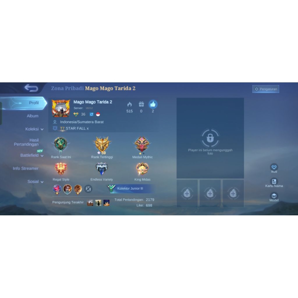 melayani akun (mobile legends ) mulai dari Rank Epic sampai mythical Immortal