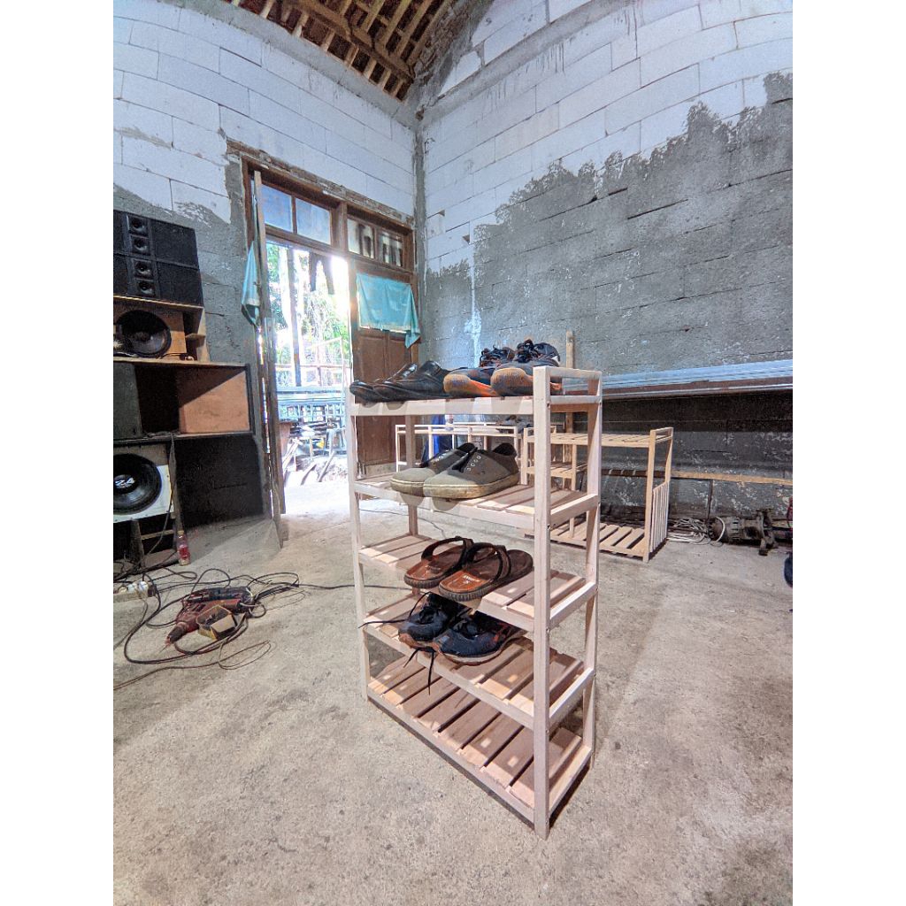 rak 5 susun kayu mahoni rak serbaguna, rak sepatu, rak buku.