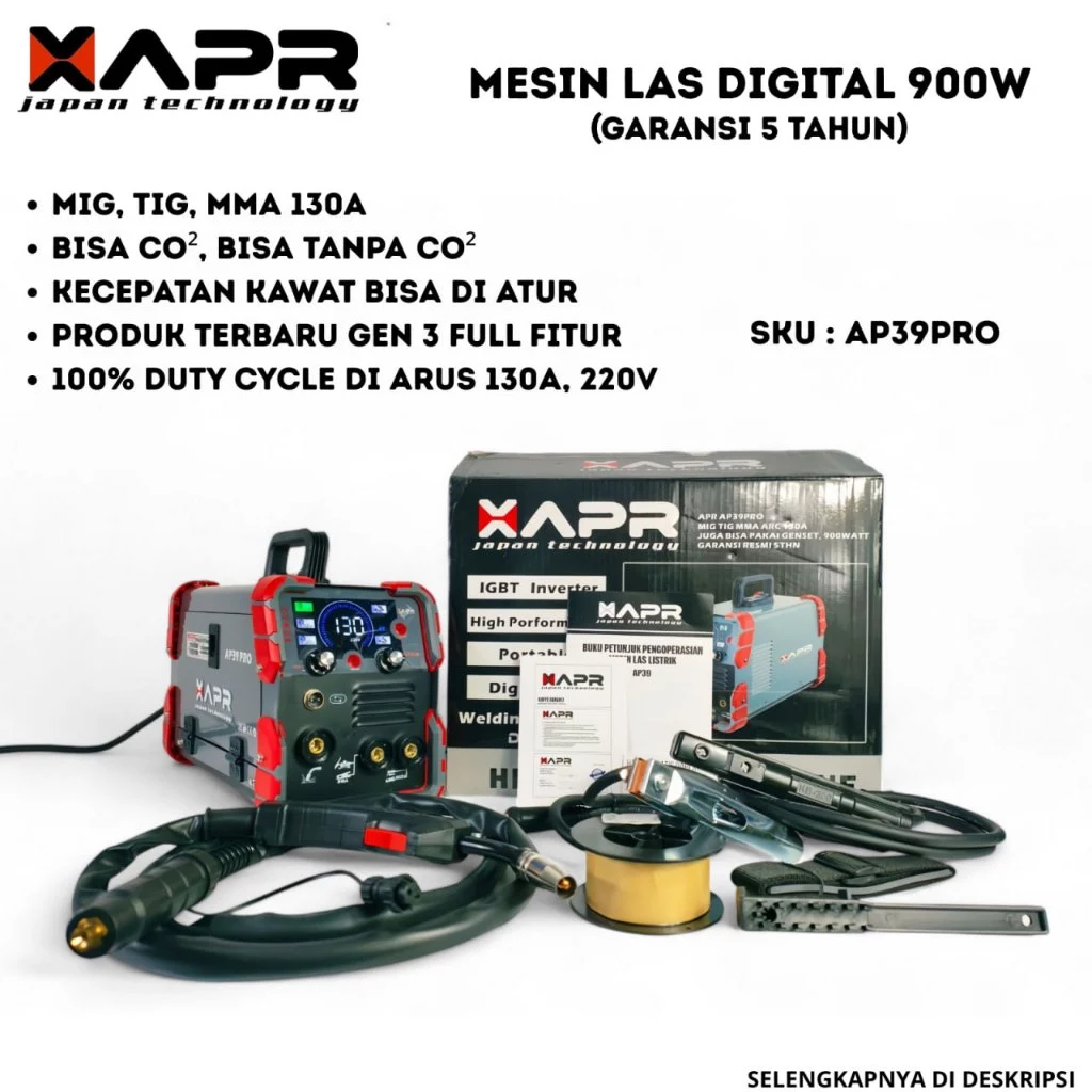 APR AP39PRO Mesin Las MIG TIG MMA 130A 900W Bonus