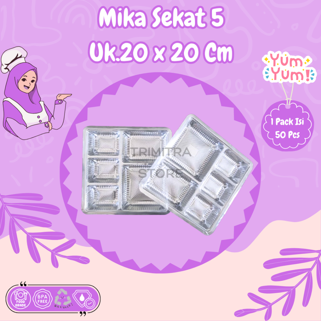 ( Isi 50 Pcs ) Nasi Kotak Mika Sekat 5 Catering Box Bening / Mika Sekat 5