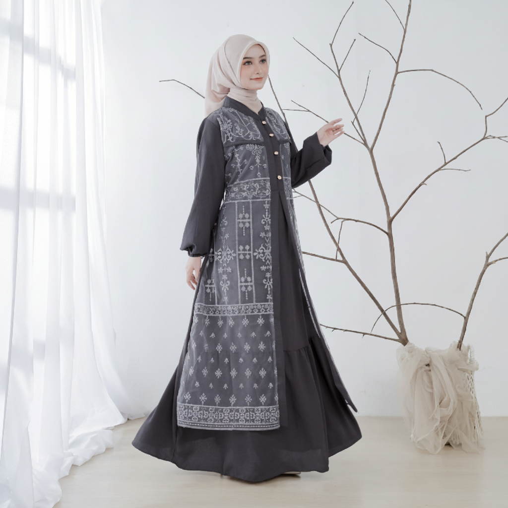Gamis Brokat Elegan Pesta Muslimah Premium-Lavender
