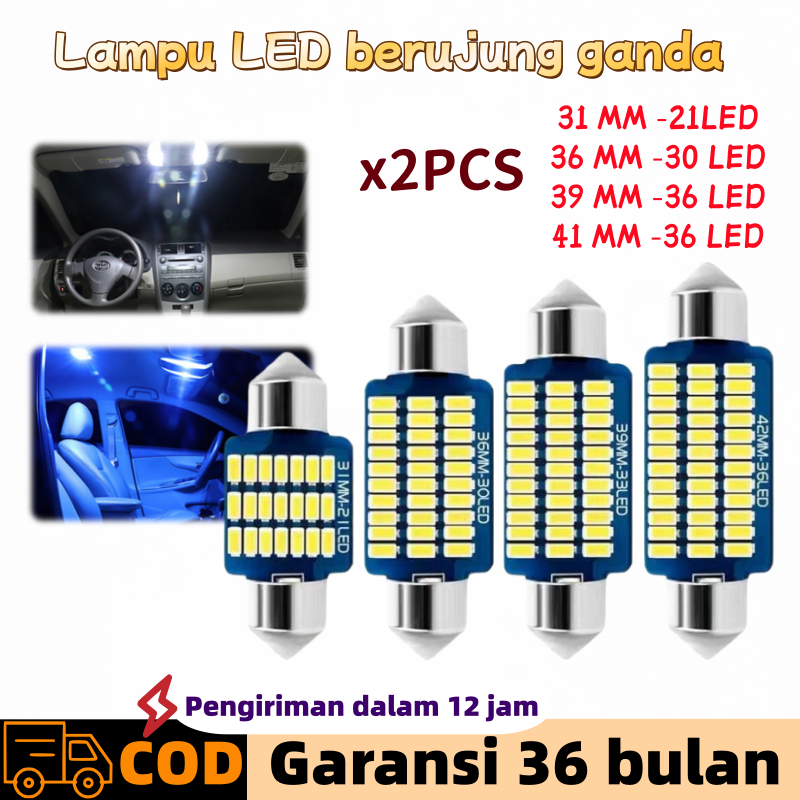 2PCS Lampu LED Plafon Kabin Festoon 31mm 36mm 39mm 41mm 3014 Super Bright Canbus 12 Volt Mobil