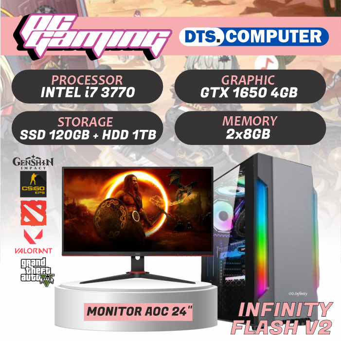 Pc Gaming Rakitan High i7 GTX 1650 Best Gaming Editing Fullset Lengkap