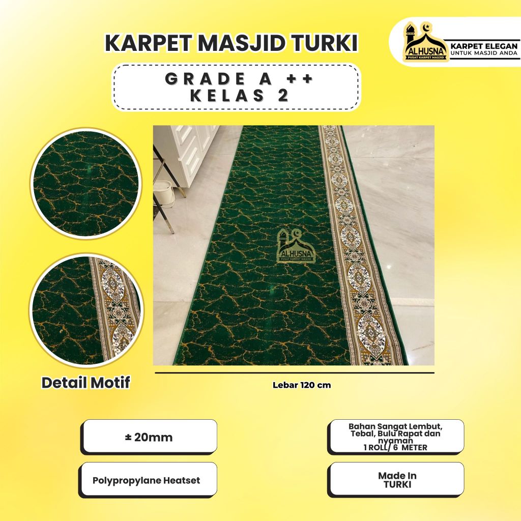 Alhusna Karpet Masjid- Jual Karpet Masjid  Turki Empuk Seven Mosque Tebal 20mm Warna Merah / Hijau /