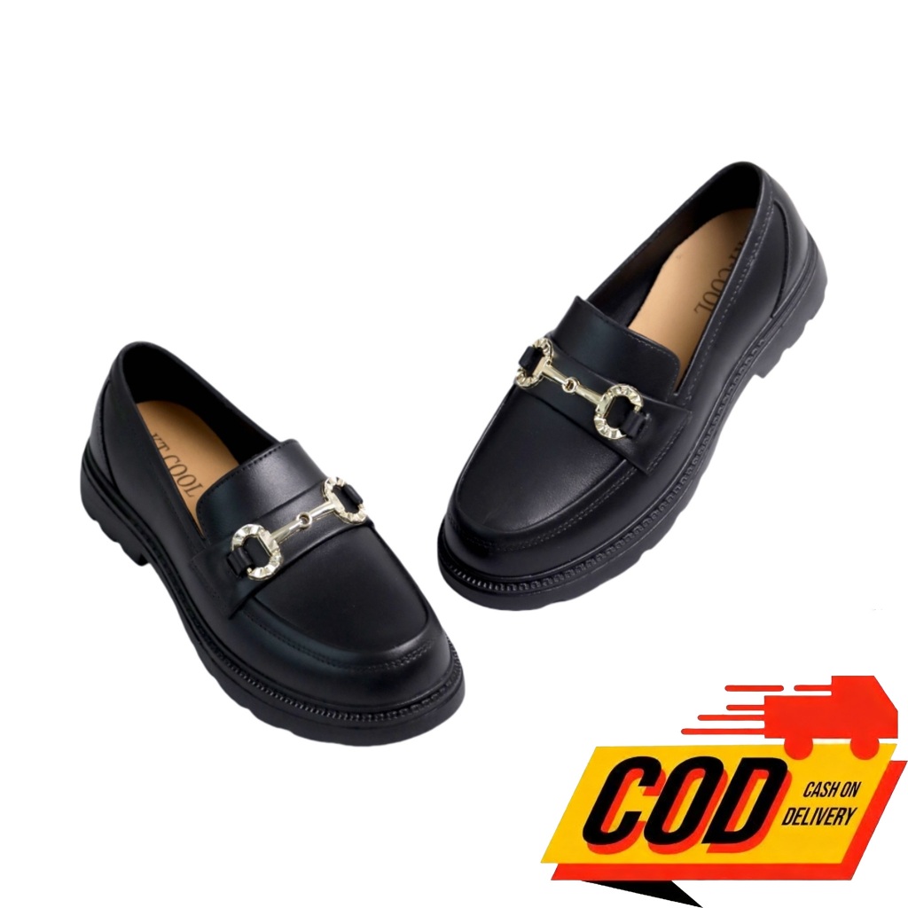 Sepatu Kerja Gesper Logam Hitam Wanita Baru Sepatu Kulit Wanita Fashion Sepatu Kulit Wanita