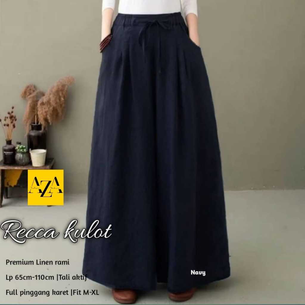 RECCA KULOT Linen Rami Premium | Celana Kulot Panjang Jumbo Wanita Putih | Kulot Full Karet Tali Akt