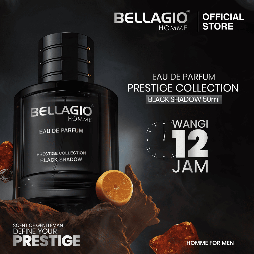 BELLAGIO Eau De Parfum Prestige Collection Black Shadow 50ml – Parfum Lokal Pria, Wangi Woody Amber 